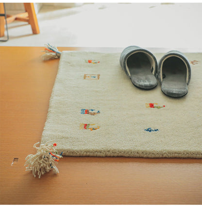 ギャベ ギャッベ 玄関マット 60×90cm インド製 手織りギャッベ ウール100% 防炎ラベル付き おしゃれ ラグ ラグマット カーペット(代引不可)