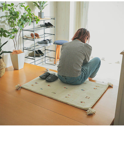 ギャベ ギャッベ 玄関マット 60×90cm インド製 手織りギャッベ ウール100% 防炎ラベル付き おしゃれ ラグ ラグマット カーペット(代引不可)