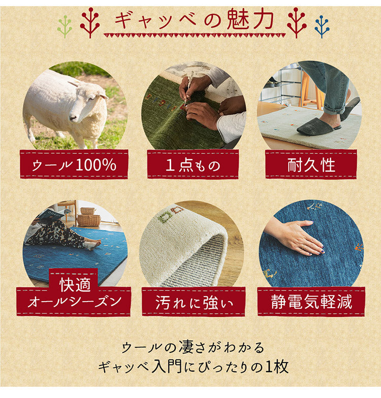 ギャベ ギャッベ 玄関マット 60×90cm インド製 手織りギャッベ ウール100% 防炎ラベル付き おしゃれ ラグ ラグマット カーペット(代引不可)