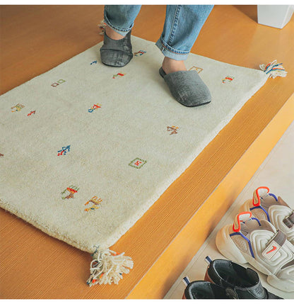 ギャベ ギャッベ 玄関マット 60×90cm インド製 手織りギャッベ ウール100% 防炎ラベル付き おしゃれ ラグ ラグマット カーペット(代引不可)