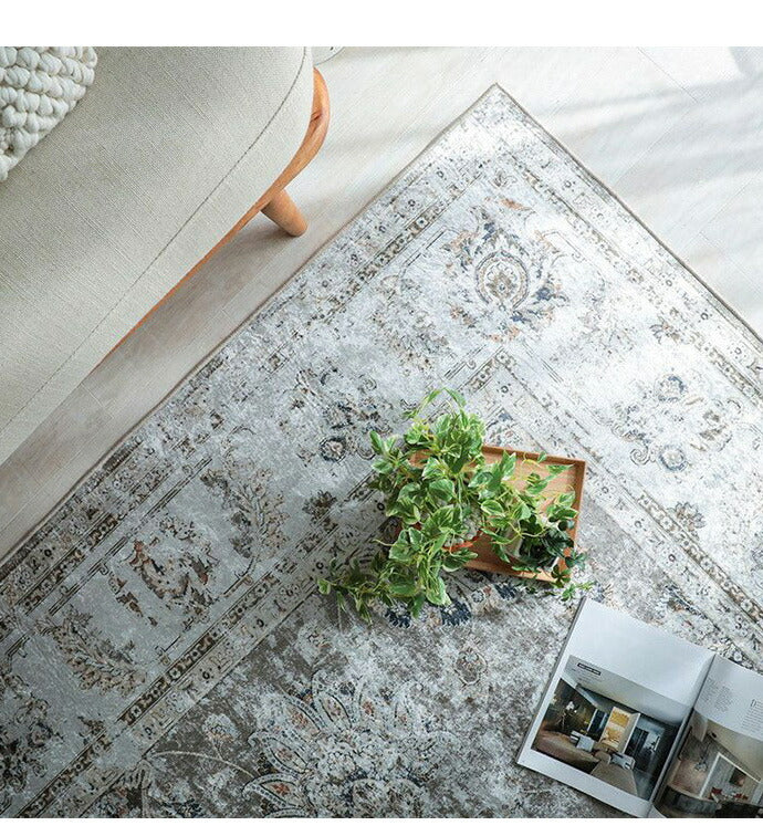 ラグ ラグマット 130×190cm オリエンタル柄 ラグカーペット 絨毯 ヴィンテージ 耐熱 床暖房 ホットカーペット 対応 ウォッシャブル 韓国インテリア(代引不可)