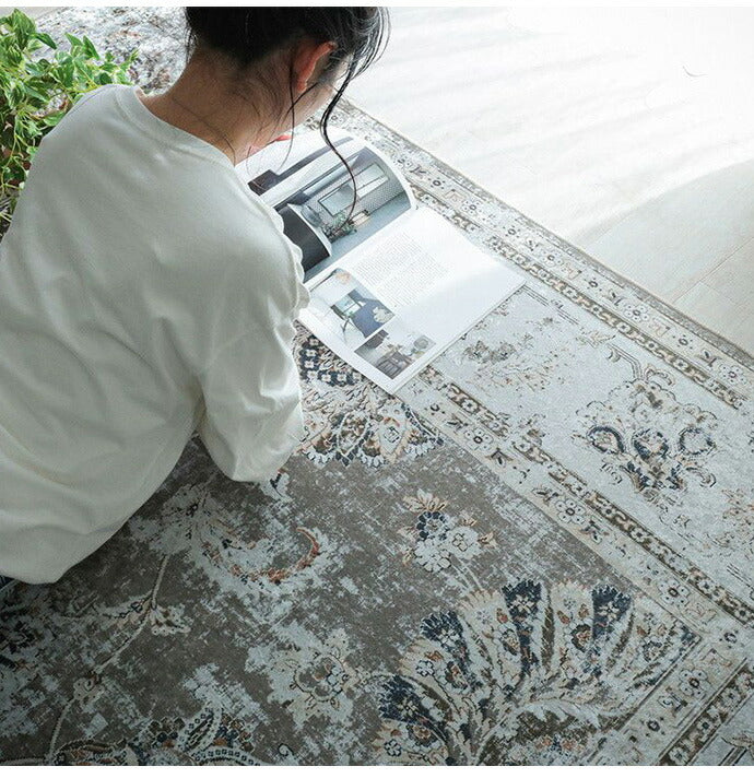 ラグ ラグマット 130×190cm オリエンタル柄 ラグカーペット 絨毯 ヴィンテージ 耐熱 床暖房 ホットカーペット 対応 ウォッシャブル 韓国インテリア(代引不可)