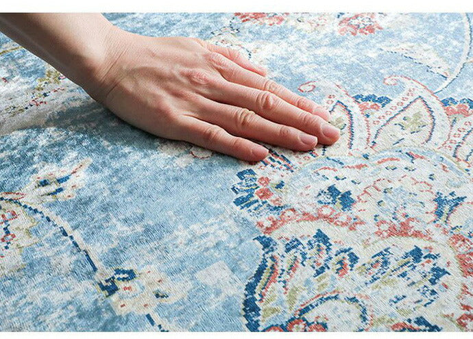 ラグ ラグマット 130×190cm オリエンタル柄 ラグカーペット 絨毯 ヴィンテージ 耐熱 床暖房 ホットカーペット 対応 ウォッシャブル 韓国インテリア(代引不可)