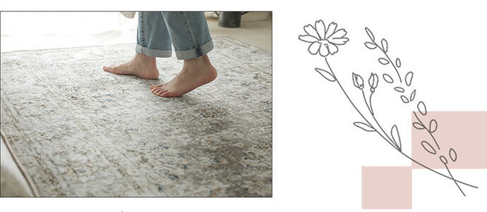 ラグ ラグマット 130×190cm オリエンタル柄 ラグカーペット 絨毯 ヴィンテージ 耐熱 床暖房 ホットカーペット 対応 ウォッシャブル 韓国インテリア(代引不可)