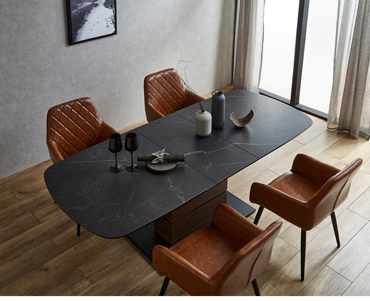 セラミック 伸長式 ダイニングテーブル ブラック 黒 セラミックテーブル 幅160cm~200cm ワンタッチ 伸縮式 食卓テーブル 机 大理石調 セラミック シンプル モダン モノトーン 北欧 おしゃれ(代引不可)