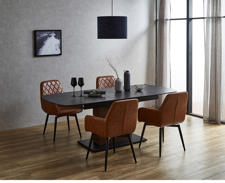 セラミック 伸長式 ダイニングテーブル ブラック 黒 セラミックテーブル 幅160cm~200cm ワンタッチ 伸縮式 食卓テーブル 机 大理石調 セラミック シンプル モダン モノトーン 北欧 おしゃれ(代引不可)