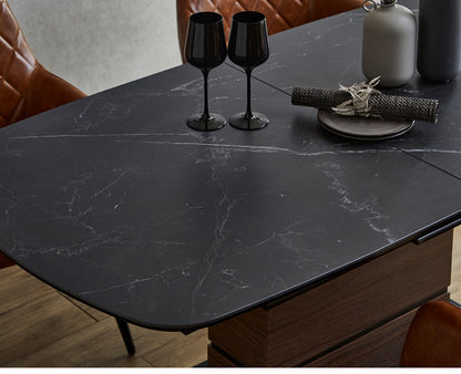 セラミック 伸長式 ダイニングテーブル ブラック 黒 セラミックテーブル 幅160cm~200cm ワンタッチ 伸縮式 食卓テーブル 机 大理石調 セラミック シンプル モダン モノトーン 北欧 おしゃれ(代引不可)