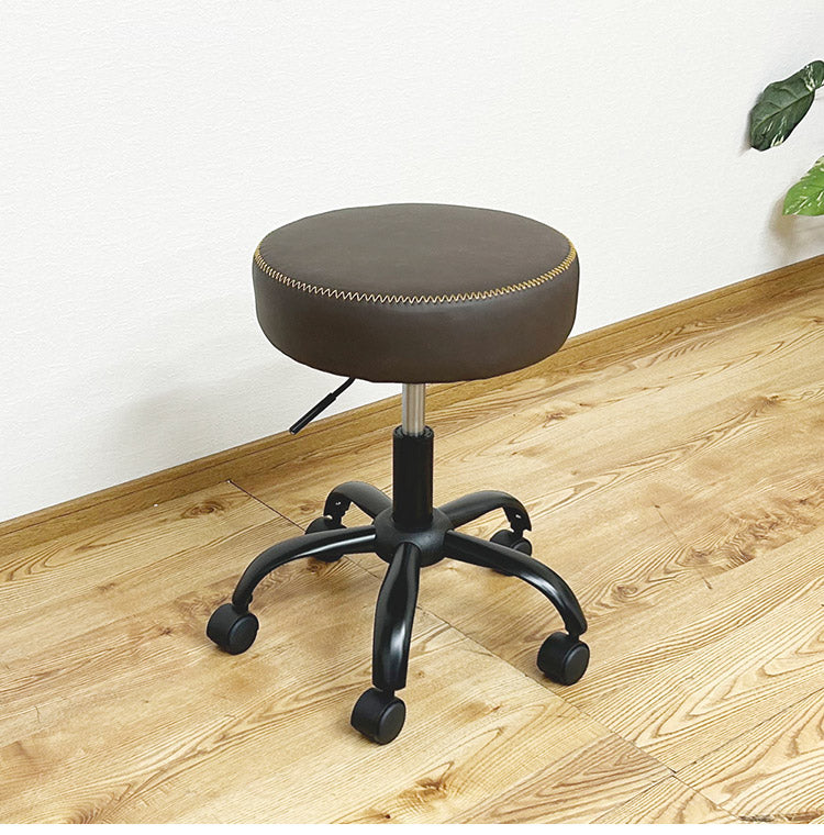 ガス圧昇降 回転式 デスクチェア スツール キャスター付き PUレザー 360度回転 椅子 イス チェア チェアー ステッチ おしゃれ(代引不可)