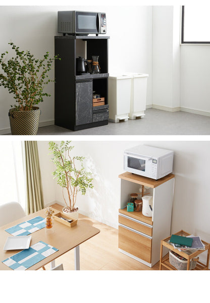 日本製 食器棚 レンジ台 完成品 コンパクト 幅48 コンセント 大理石調 ストーン柄 カントリー調 モノトーン レンジラック レンジボード キッチンボード 扉(代引不可)