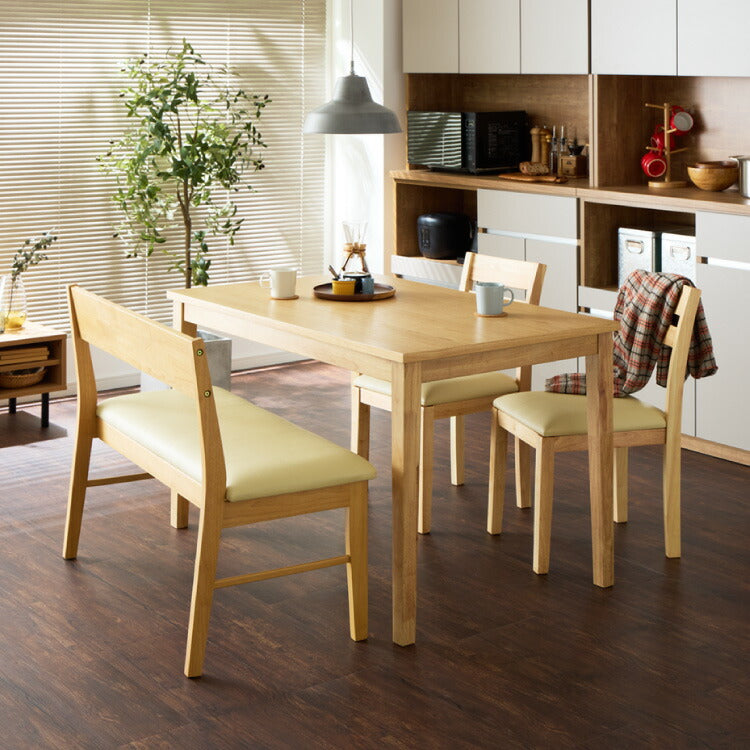 ダイニングセット 背もたれ付き ベンチ 4点セット 120cm×75cm 4人掛け 天然木 オーク ダイニングセット ダイニングテーブル ダイニングベンチ ダイニング4点セット 食卓テーブル ダイニングチェア(代引不可)