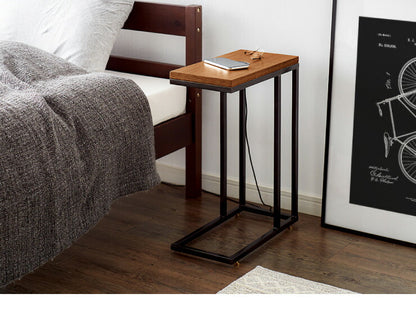 Qi付きサイドテーブル テーブル ワイヤレス充電 QIチャージャー 北欧 おしゃれ サイドテーブル 机 木製 アイアン オーク