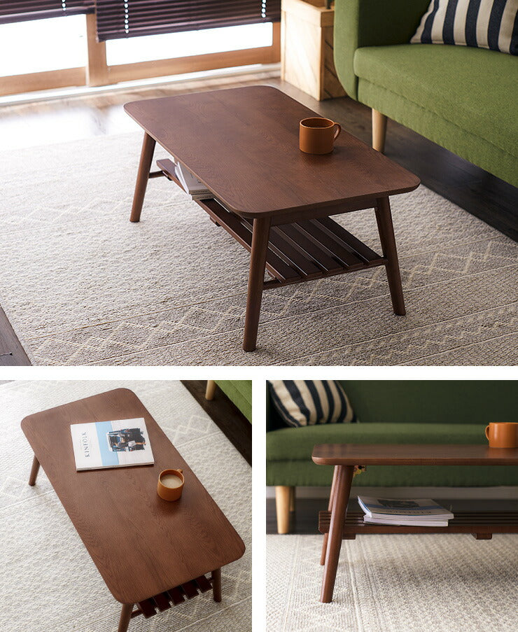 天然木 折りたたみテーブル 棚付き ローテーブル テーブル センターテーブル フォールディングテーブル リビングテーブル カフェ