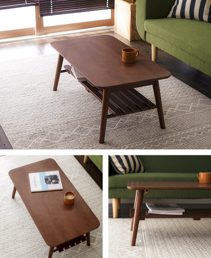 天然木 折りたたみテーブル 棚付き ローテーブル テーブル センターテーブル フォールディングテーブル リビングテーブル カフェ