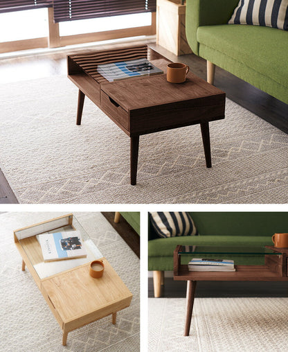 ガラス センターテーブル 引き出し付き 天然木 ローテーブル テーブル 木製 おしゃれ リビングテーブル かわいい カフェ 北欧