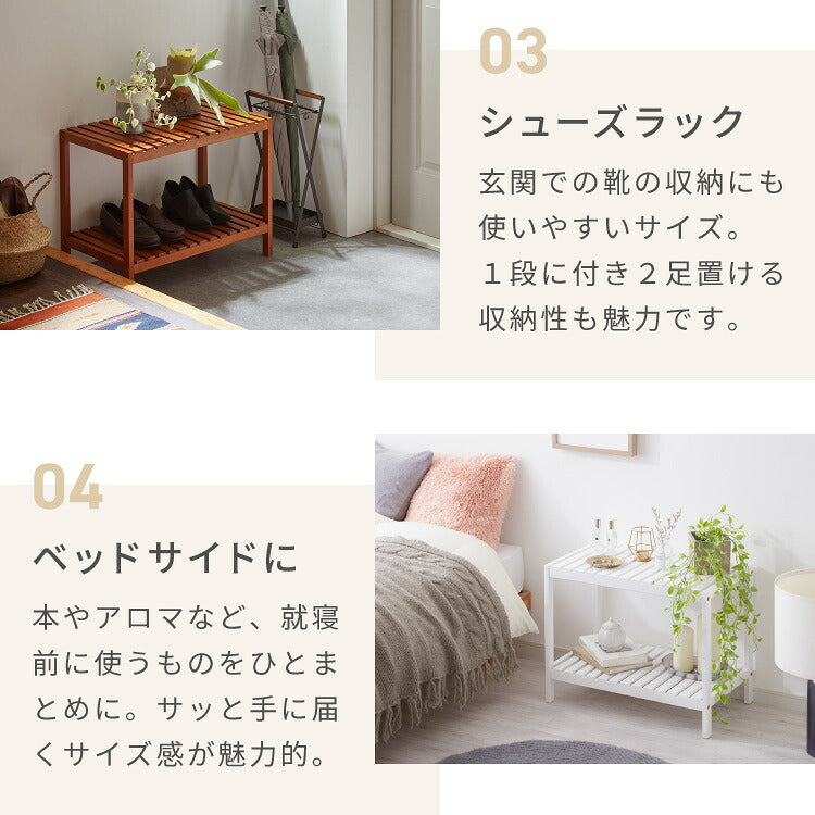 天然木使用 ウッドラック 2段 幅60cm パインラック オープンラック 木製ラック パイン材 シェルフ プランター台 サイドテーブル ナイトテーブル プランターラック 北欧