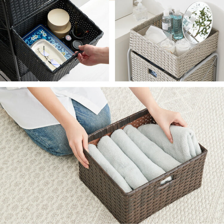 キャスター付きラタン調サニタリー収納 幅35cm スリム 引き出し サニタリーチェスト サニタリー すき間 チェスト ランドリー 棚 ラック チェスト ランドリー収納 収納ボックス キャスターつき