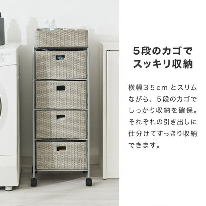 キャスター付きラタン調サニタリー収納 幅35cm スリム 引き出し サニタリーチェスト サニタリー すき間 チェスト ランドリー 棚 ラック チェスト ランドリー収納 収納ボックス キャスターつき