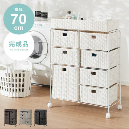 キャスター付きラタン調サニタリー収納 幅70cm ワイド 大容量 引き出し サニタリーチェスト サニタリー すき間 チェスト ランドリー 棚 ラック チェスト ランドリー収納 収納ボックス キャスターつき