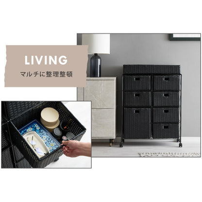 キャスター付きラタン調サニタリー収納 幅70cm ワイド 大容量 引き出し サニタリーチェスト サニタリー すき間 チェスト ランドリー 棚 ラック チェスト ランドリー収納 収納ボックス キャスターつき