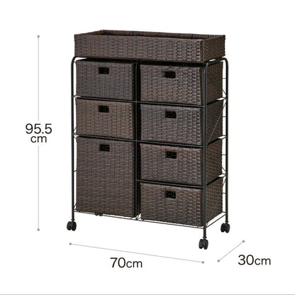 キャスター付きラタン調サニタリー収納 幅70cm ワイド 大容量 引き出し サニタリーチェスト サニタリー すき間 チェスト ランドリー 棚 ラック チェスト ランドリー収納 収納ボックス キャスターつき