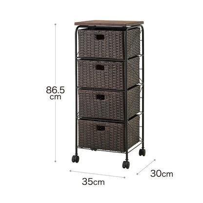 天板付き キャスター付きラタン調サニタリー収納 幅35cm ワイド 大容量 引き出し 木製天板 サニタリーチェスト サニタリー すき間 チェスト ランドリー 棚 ラック チェスト ランドリー収納