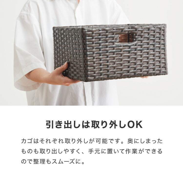 天板付き キャスター付きラタン調サニタリー収納 幅35cm ワイド 大容量 引き出し 木製天板 サニタリーチェスト サニタリー すき間 チェスト ランドリー 棚 ラック チェスト ランドリー収納