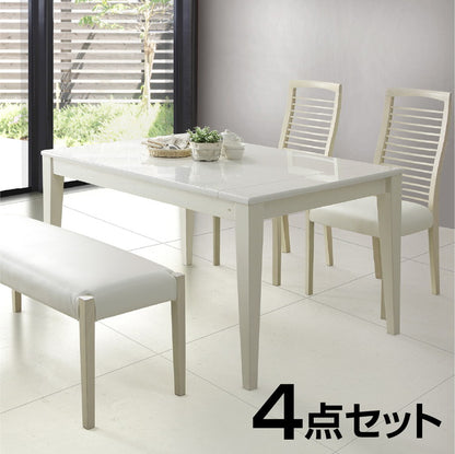 伸縮 ダイニングセット 4人掛け 4点セット ダイニングテーブルセット 伸長式 幅130~幅180 ホワイト 白 鏡面 ダイニングチェア ベンチ 食卓セット 北欧 おしゃれ(代引不可)