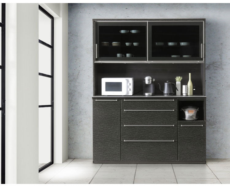 食器棚 幅160cm キッチンボード レンジボード ガラス戸 ブラック ホワイト セラミック天板 レンジ台 キッチンボード ダイニングボード リビング ダイニング 台所 家族 ファミリー(代引不可)