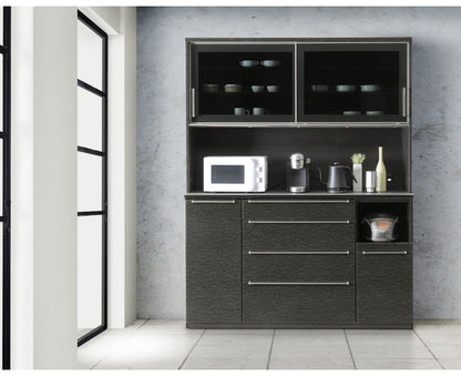 食器棚 幅160cm キッチンボード レンジボード ガラス戸 ブラック ホワイト セラミック天板 レンジ台 キッチンボード ダイニングボード リビング ダイニング 台所 家族 ファミリー(代引不可)