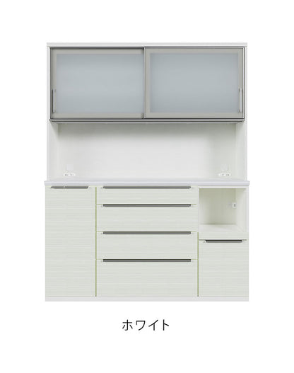 食器棚 幅160cm キッチンボード レンジボード ガラス戸 ブラック ホワイト セラミック天板 レンジ台 キッチンボード ダイニングボード リビング ダイニング 台所 家族 ファミリー(代引不可)