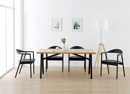 ダイニングテーブル 幅150 単品 4人掛け おしゃれ 北欧 オーク 天然木 食卓テーブル ナチュラル ブラック脚 テーブル(代引不可)
