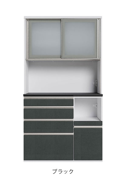 食器棚 幅110cm レンジボード ガラス戸 ブラック ホワイト セラミック 石目調 コンパクト レンジ台 キッチンボード ダイニングボード リビング ダイニング 台所 家族 ファミリー(代引不可)