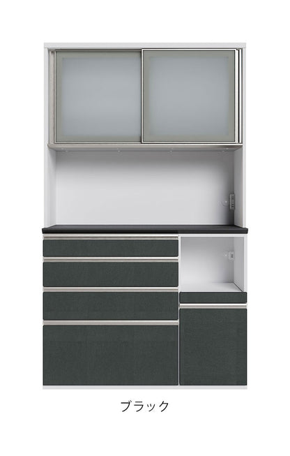 食器棚 幅120cm レンジボード ガラス戸 ブラック ホワイト セラミック 石目調 コンパクト レンジ台 キッチンボード ダイニングボード リビング ダイニング 台所 家族 ファミリー(代引不可)