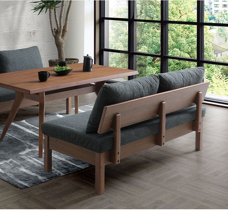 ダイニングチェア 幅150cm 背もたれ付き 座面高42cm 木脚 ファブリック 木製 北欧 おしゃれ ミディアムブラウン ライトブラウン 食卓椅子 リビング ダイニング 椅子 チェア(代引不可)