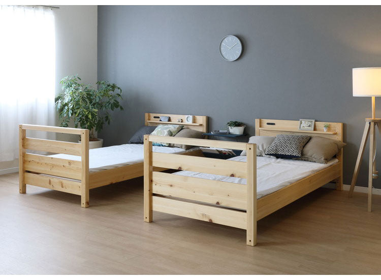 2段ベッド 木製 ヒノキ材 コンセント付き 耐震設計 高さ調節可能 シングルベッド 垂直はしご 分割 分離 寝室 ベッド シンプル 子供部屋 コンパクト おしゃれ 社員寮 学生寮(代引不可)