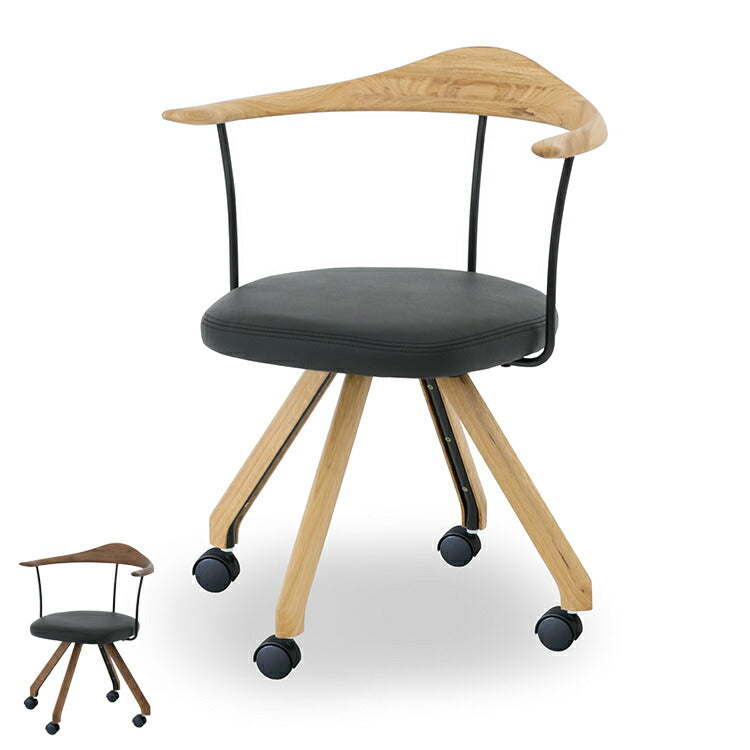 回転キャスターチェア ダイニングチェア おしゃれ 椅子 木製 キャスター付き レザー張地 肘付き リビング ダイニング いす イス 回転椅子 食卓 一人用 リモートワーク 在宅勤務(代引不可)