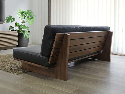 ソファ 2人掛け 幅180cm ローソファ アームレス 座面高33cm 木脚 ウォールナット レザー 本革 フロアソファ リビング ダイニング(代引不可)