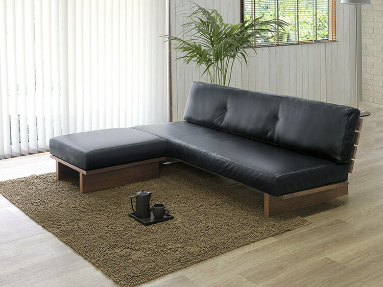 ソファ 2人掛け 幅180cm ローソファ アームレス 座面高33cm 木脚 ウォールナット レザー 本革 フロアソファ リビング ダイニング(代引不可)