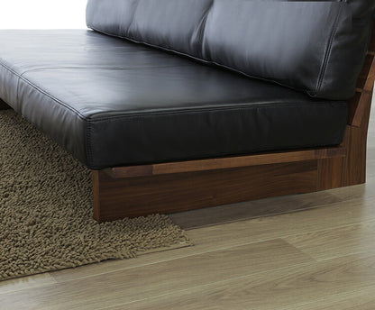 ソファ 2人掛け 幅180cm ローソファ アームレス 座面高33cm 木脚 ウォールナット レザー 本革 フロアソファ リビング ダイニング(代引不可)