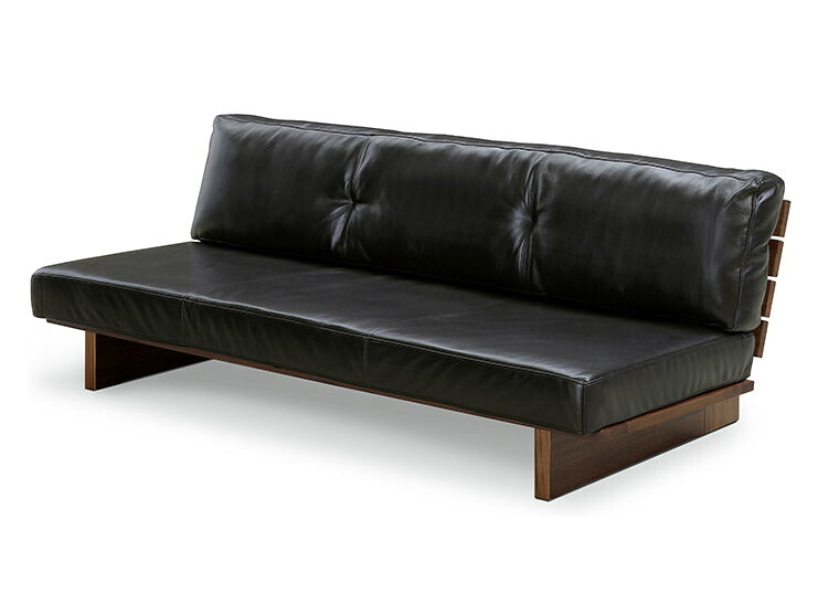 ソファ 2人掛け 幅180cm ローソファ アームレス 座面高33cm 木脚 ウォールナット レザー 本革 フロアソファ リビング ダイニング(代引不可)