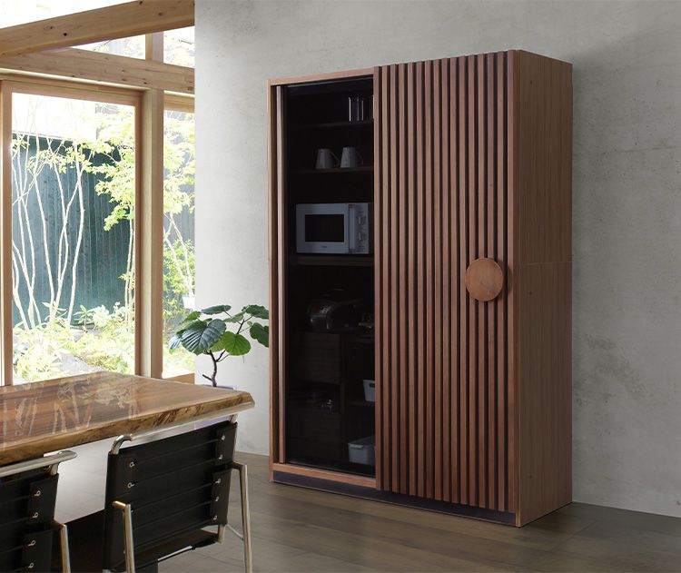 食器棚 キッチンボード 完成品 幅120 奥行52 高さ196 引き戸 開梱設置無料 ハイタイプ ウォールナット 天然木 おしゃれ 大容量 キッチン 収納 ブラックガラス リンク(代引不可)