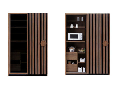 食器棚 キッチンボード 完成品 幅120 奥行52 高さ196 引き戸 開梱設置無料 ハイタイプ ウォールナット 天然木 おしゃれ 大容量 キッチン 収納 ブラックガラス リンク(代引不可)