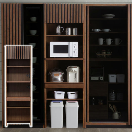 レンジボード レンジ台 完成品 幅62 奥行51 高さ196 ハイタイプ 開梱設置無料 食器棚 ウォールナット 天然木 おしゃれ 大容量 キッチン 収納 ブラックガラス リンク(代引不可)