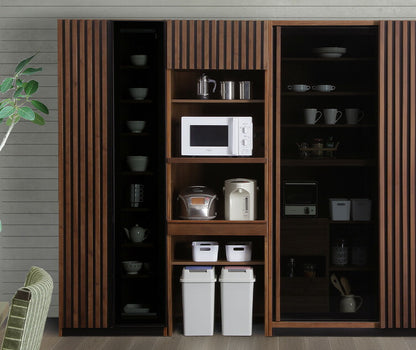 レンジボード レンジ台 完成品 幅62 奥行51 高さ196 ハイタイプ 開梱設置無料 食器棚 ウォールナット 天然木 おしゃれ 大容量 キッチン 収納 ブラックガラス リンク(代引不可)