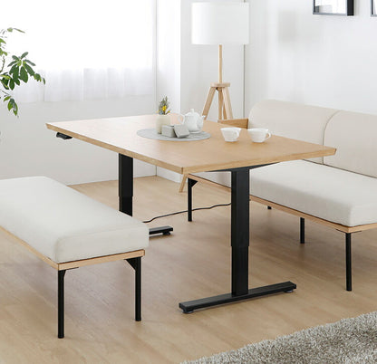 昇降テーブル 155×80cm 高さ49~74cm ダイニングテーブル オーク アイアン脚 2本脚 昇降式 シンプル リフティングテーブル 高さ調節 食卓 リビング ダイニング(代引不可)