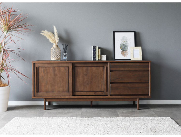 キャビネット 幅161cm サイドボード 脚付き パイン材 ウォールナット 桐 天然木 ヴィンテージ ラック 収納 棚 大容量 コンパクト おしゃれ リビング ダイニング スリム(代引不可)