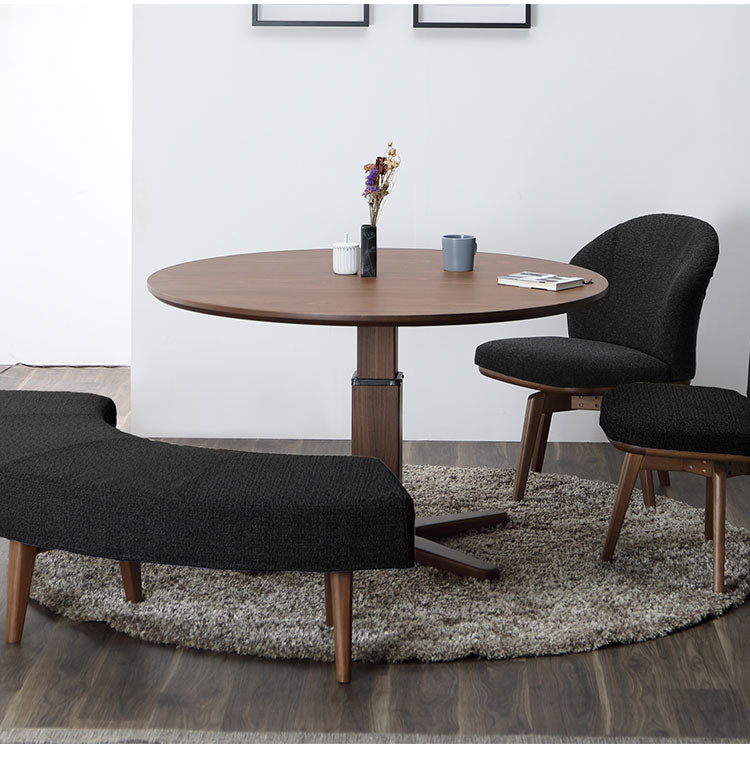 昇降テーブル 円形テーブル 幅120 高さ56.5~70.5cm 昇降式 無段階調整 オーク ウォールナット アイアン脚 北欧 カフェテーブル 伸縮 リフティングテーブル おしゃれ リビング ダイニング 丸テーブル(代引不可)