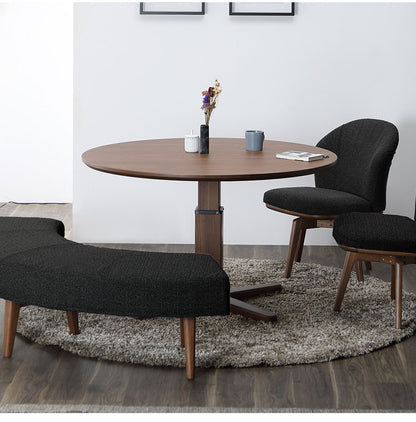 昇降テーブル 円形テーブル 幅120 高さ56.5~70.5cm 昇降式 無段階調整 オーク ウォールナット アイアン脚 北欧 カフェテーブル 伸縮 リフティングテーブル おしゃれ リビング ダイニング 丸テーブル(代引不可)