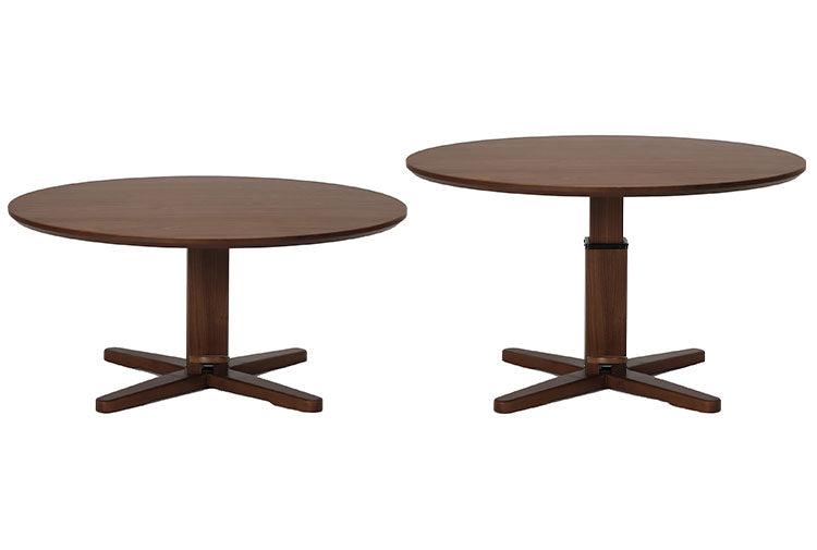 昇降テーブル 円形テーブル 幅120 高さ56.5~70.5cm 昇降式 無段階調整 オーク ウォールナット アイアン脚 北欧 カフェテーブル 伸縮 リフティングテーブル おしゃれ リビング ダイニング 丸テーブル(代引不可)