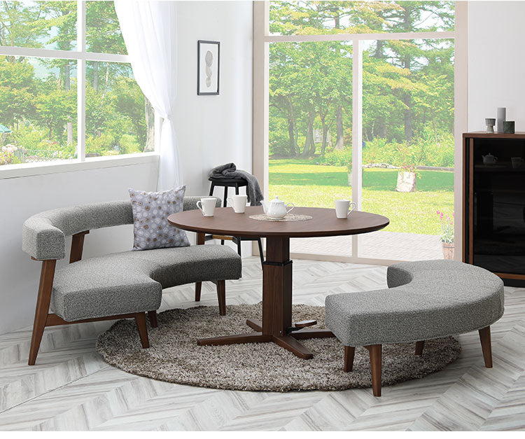 ダイニングセット 3点セット 昇降テーブル ラウンドベンチ ラウンドチェア リビング ダイニング カフェテーブル 円形 丸テーブル おしゃれ 新生活(代引不可)